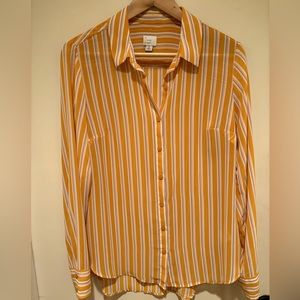 A new Day button down semi sheer yellow stripe shirt size M